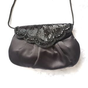 Vtg Black, Satin Beaded Purse